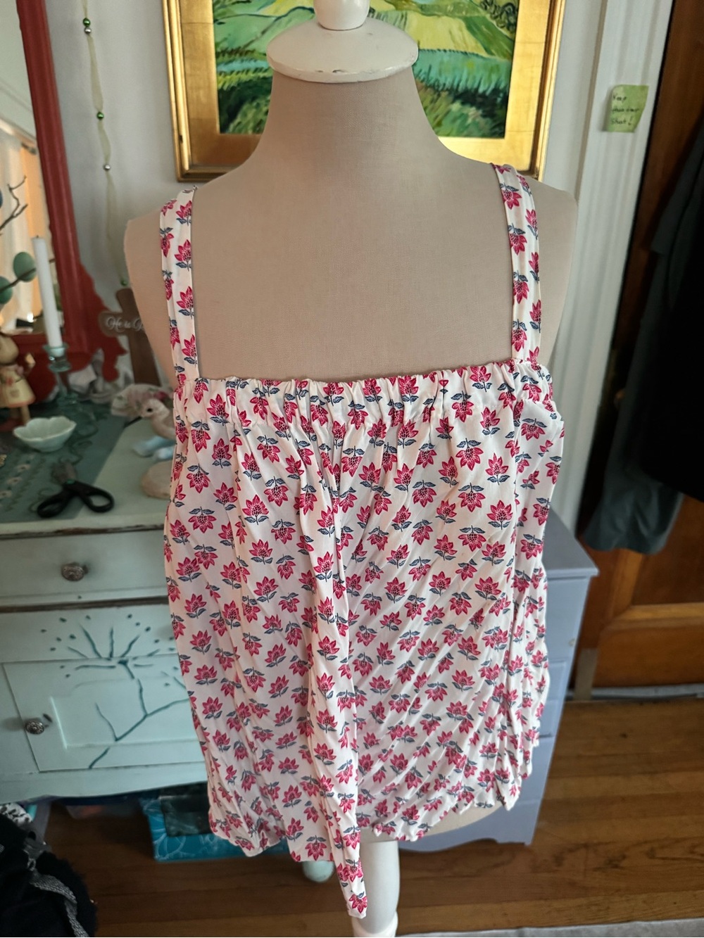 Old Navy Tie Back Top Flowy Blouse L Summer Red White Blue VGUC